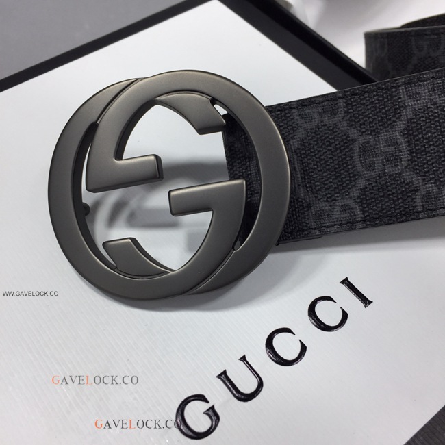 Gucci Belt Supreme Canvas Leather Trim Black GG Buckle